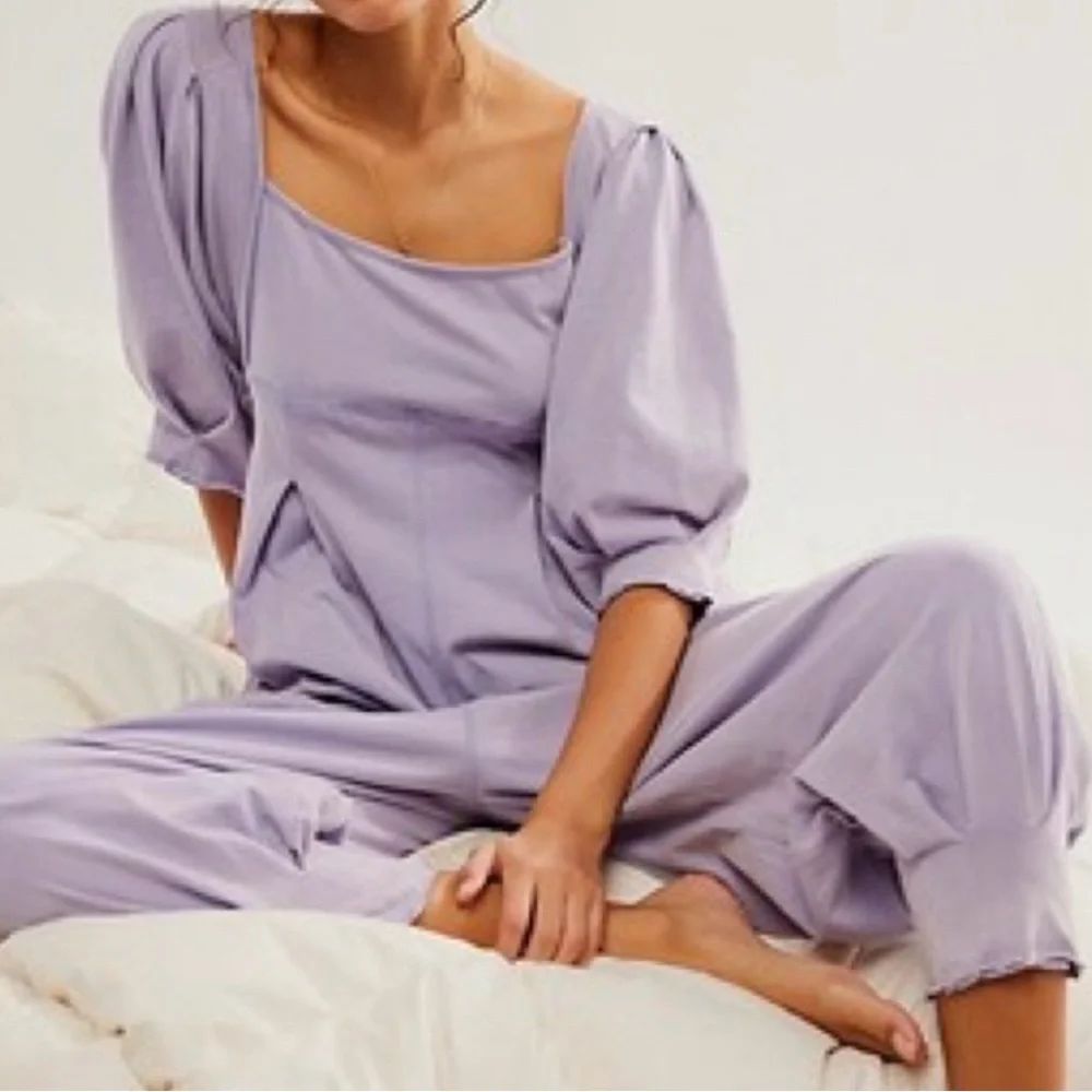Free People Lavender Puff-Sleeve Jumpsuit - Picture 5 of 11